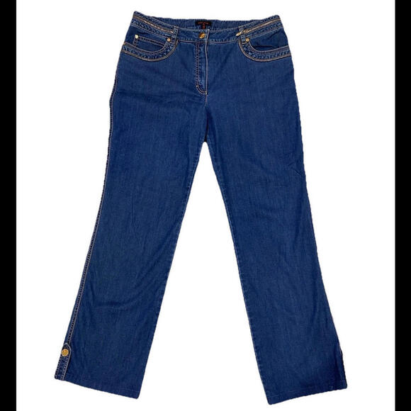 Escada Women’s Designer Denim Blue Jeans Size 40 Embroidered Zipper Details VTG - Picture 1 of 9